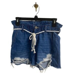 American Eagle denim mom short raw hem rope belt boho summer beach festival sz 2